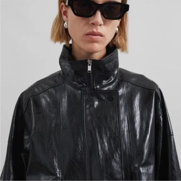 The Frankie Shop Shiny Black Leather Jacket - Picture 4 of 4